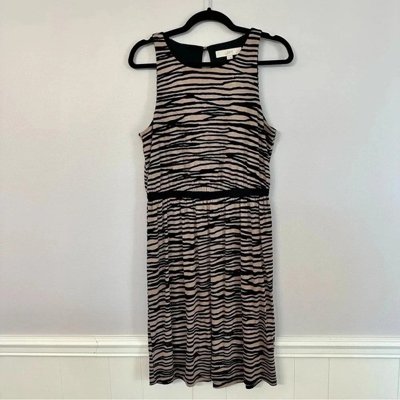 Ann Taylor LOFT Women’s Zebra Tan & Black Midi Sleeveless Dress Size M GUC - Picture 2 of 9